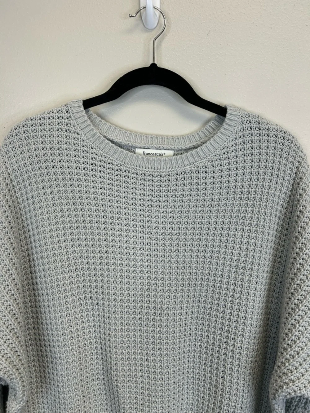 Waffle Knit Sweater Size S Doleman‎ Sleeve Comfy Minimalist Neutral Light Gray